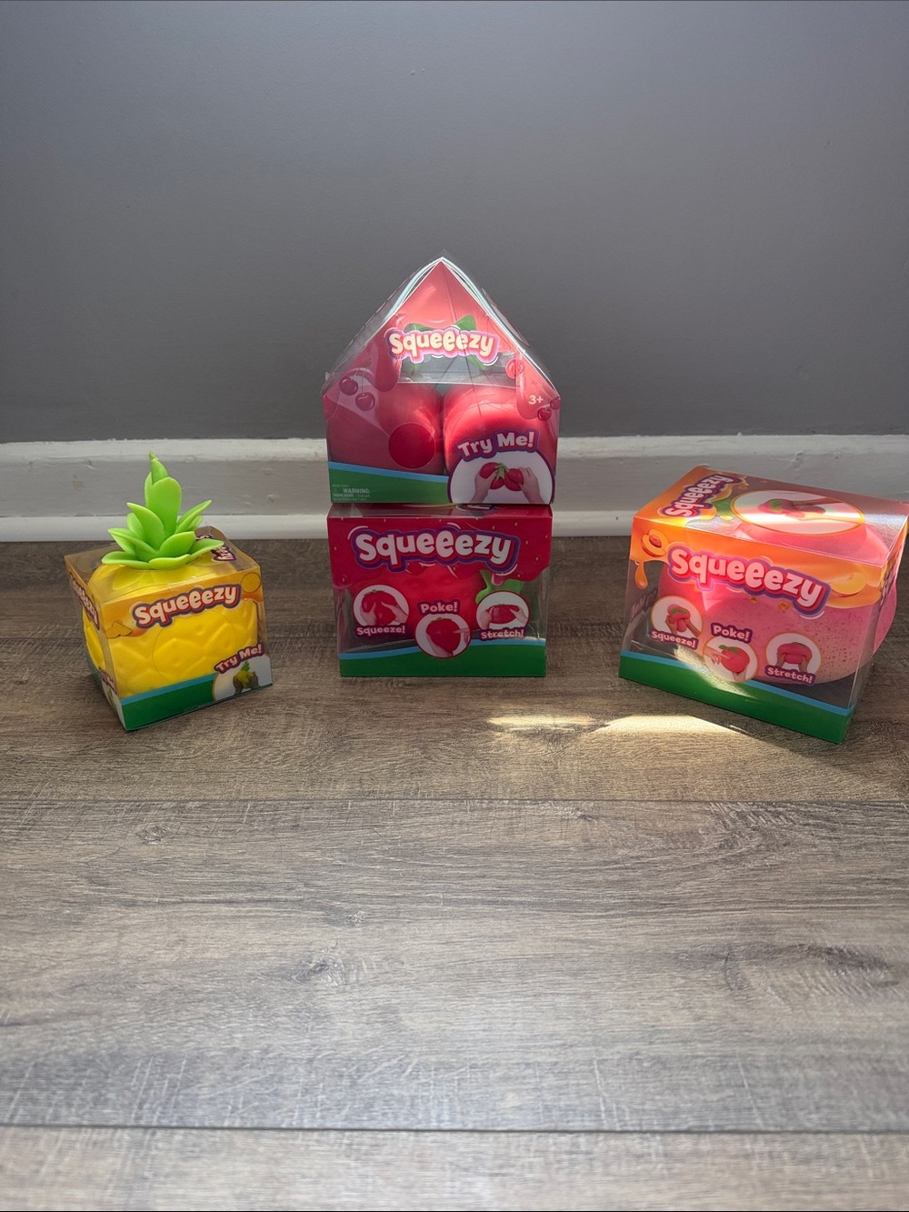 Squeezy Squishy Fruit Toy Set - Pineapple Strawberry, Cherries, and Peach